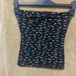 H&M Black Multicolor Leopard Cheetah Print Bandeau Tube Top Crop Stretch XS EUC